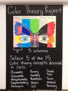 a chalk board with an image of a butterfly and the words color theory project on it