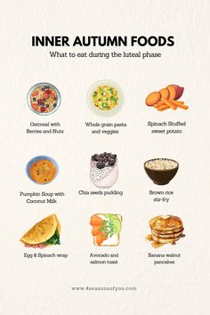 Learn all about cycle syncing diet during the luteal phase of your menstrual cycle to navigate mood swings and PMS. Cycle syncing foods during your inner autumn can help you heal hormones naturally and achieve pain free periods. Syncing food with each phase of your menstrual cycle can help regulate mood and energy levels. .luteal phase meals, 4 phases of menstrual cycle, luteal phase foods Menstrual Cycle Phases Meals, Luteal Phase Fruits, Luteal Phase Energy, What To Eat During Each Phase Of Your Cycle, Meal Plan For Menstrual Phase, Cycle Syncing Menstrual Phase Food, Cycle Syncing Meal Ideas, Breakfast Luteal Phase, Luteal Phase Meals Breakfast