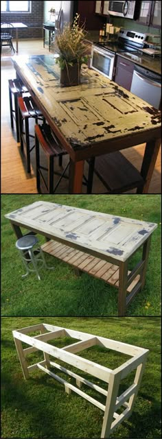 an outdoor table made out of pallet wood