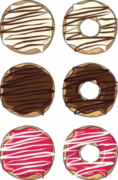 four different donuts with chocolate frosting and sprinkles