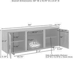 the measurements for an entertainment center with fireplace