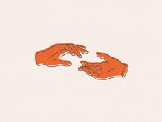 two hands reaching for each other on a white background with orange and pink colors in the middle