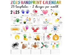 This Printable 2025 handprint calendar includes 25 cute printable pages to easily create an adorable keepsake art calendar to keep as memories or to gift to family members.These handprint craft printables are a great craft or activity for babies, toddlers, kids, and preschoolers. Activity For Babies, Handprint Calendar, Craft Printables, Footprint Art, Handprint Craft, Holiday Calendar, Art Calendar, Washable Paint, Creating Memories