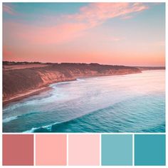 the ocean with pink and blue hues is shown in this color palette, it looks like