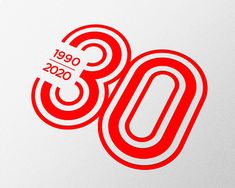 a red and white logo with the number 30 on it