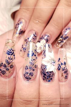 royal blue acrylic nails Royal Blue Nails With Gold, Acrylic Nail Ideas