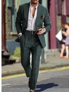 Costumes de mariage pour hommes vert foncé 2 pièces, couleur unie, coupe slim, simple boutonnage, un bouton, 2024 de 2024 ? $106.99 Collage, Pins