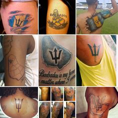 many different tattoos on the back of people's bodies