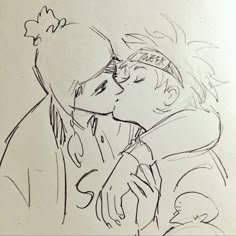 a drawing of two people kissing each other