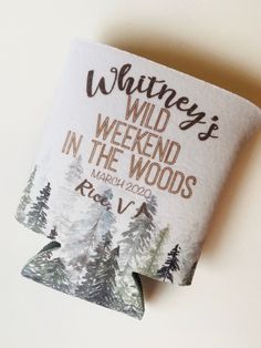 a tea bag with the words wilderness and trees printed on it, sitting on top of a white surface