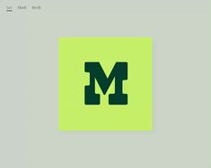 the letter m is made up of green letters on a light green background with black lettering