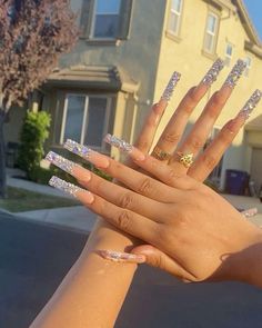 Trillion Dollars, Glittery Nails, Long Square Acrylic Nails, Square Acrylic Nails, Fire Nails