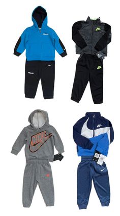 New with Tags Nike Baby/Toddlers Boy's Hooded or Non-Hooded Sweatshirt & Jogger Sweatpants Sets Plus for the holidays a complimentary pair of Nike socks to match, or different brand if supplies run out! Green hoodie has no tags, but is new & in mint condition AVAILABLE SIZES: 12 Months = 29-31.5” / 22.5-25 Lb 18 Months = 31.5-34” / 25.5-28 Lb 24 Months = 34-36” / 28.5-30 Lb 2T = 1-2 Years 3T = 2-3 Years 4T = 3-4 Years 4 = 3-4 Years COLOR DESCRIPTION & FABRIC: 1) Blue "Nike Air" zip-up hoodie wit Winter Sportswear Set With Long Sleeves, Winter Long Sleeve Sportswear Sets, Blue Hooded Sets For Spring, Blue Hooded Spring Sets, Fitted Hooded Sports Sets, Sporty Winter Sports Sets, Casual Winter Sports Sets, Winter Sports Cotton Sets, Casual Hooded Playtime Sets