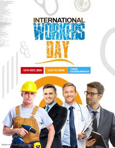 an advertisement for the international welding day with two men in overalls and hard hats