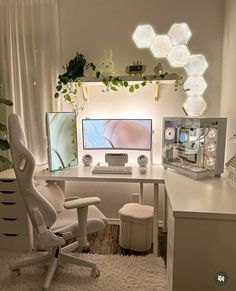 a white desk and chair in a room