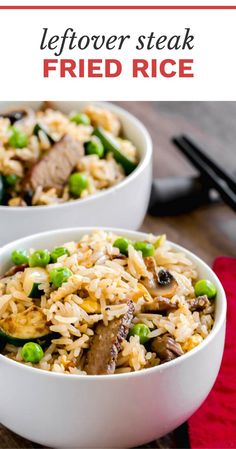 two white bowls filled with rice and vegetables