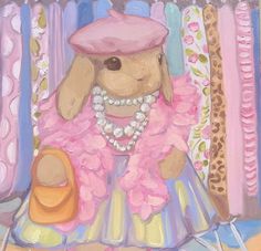 a painting of a teddy bear in a pink dress