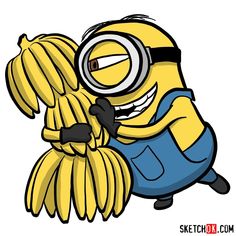 a cartoon minion holding a bunch of bananas