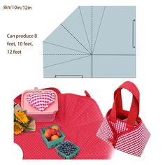 the instructions for how to make an origami heart shaped bag with fruit in it