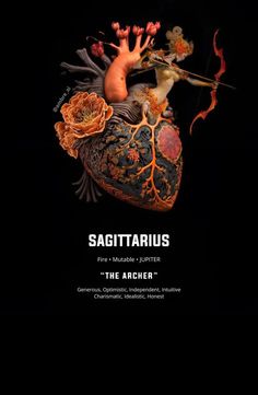 the poster for sagittarius, featuring an image of a human heart