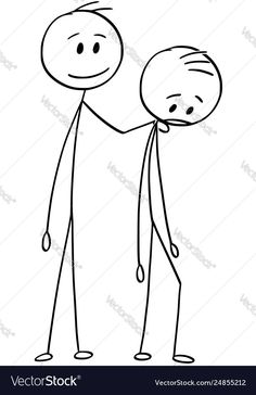 two stick figures are holding hands and looking at each other in the same direction black and white