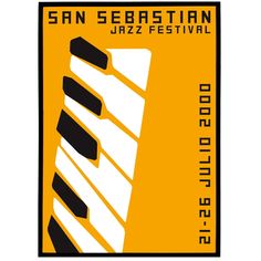 the san sebastian jazz festival logo is shown in black and yellow, with an orange background