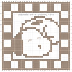 a cross stitch pattern with squares in the shape of a face on a brown and white background