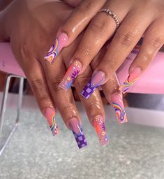 Manicure Gel, Purple Nail, Flower Nail Designs, Her Nails, Dope Nail Designs, Unique Acrylic Nails, Square Acrylic Nails