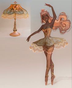 a digital painting of a ballerina dancer next to a table lamp and lamp shade