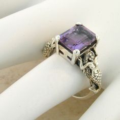 Vintage Estate 3.00 Carat Natural Amethyst Solitaire Filigree Mermaid Ring. 925 Solid Sterling Silver. Set With One 10x8 mm Natural Amethyst Stone.Stamped 925. Excellent Condition/Like New. Mysterious Mermaids, Mermaid Ring, Amethyst Gem, Purple Band, Jade Ring, Solitaire Rings, Amethyst Stone, Amethyst Ring, Ring Sterling Silver