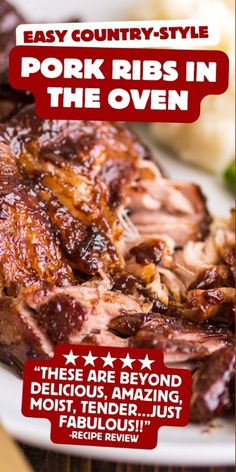 pork ribs in the oven on a white plate