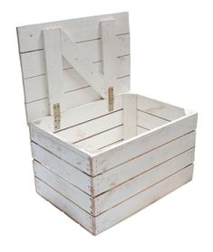 a white wooden box with two handles on the top and bottom, sitting in front of a white background