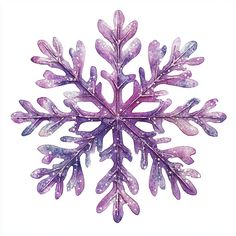 a purple snowflake on a white background with watercolors and pastels