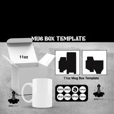 the mug box template is shown with its contents