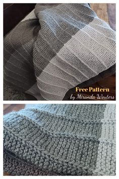 two pictures showing the same blanket with different colors and patterns on it, one is gray and