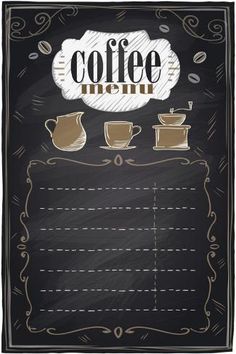 a chalkboard menu with coffee items on it