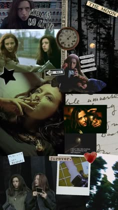 the collage has many different pictures and words on it, including an image of a woman