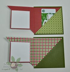 three different pieces of paper on top of each other, one is green and the other is red