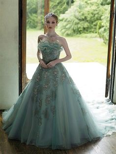 Blue wedding dress Green And Blue Dress, Unseelie Court, Wedding Dress Fantasy, Periwinkle Wedding, Green Wedding Dress, Dark Green Wedding, Green Wedding Dresses, Purple Wedding Dress, Silver Gown