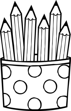 pencils in a cup with polka dot printable coloring pages for kids and adults