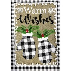 a black and white checkered christmas card with two vases on it's side