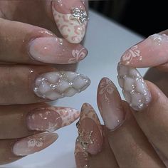 Almond Nails Charms, Gel X Almond Nails, Gel X Almond, Corset Nails, Pink Gel, Music On Spotify