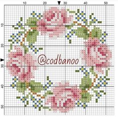 a cross stitch pattern with pink roses and the word acodbano on it