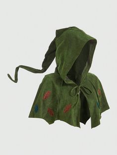 Leaf Embroidery Crop Costume Hooded Cape Army Green Casual  Short Sleeve Suedette Plants  Slight Stretch  Women Clothing, size features are:Bust: ,Length: ,Sleeve Length: Robin Hood Kostüm, Mantel Cape, Wizard Costume, Hooded Cape, Cape Coat, Robin Hood, Cloak, Costume Design, Outerwear Women