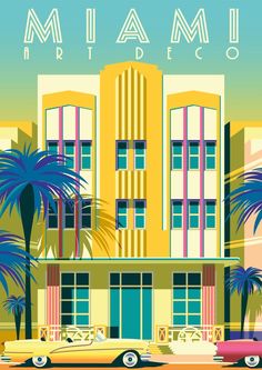 the miami art deco building with cars parked in front