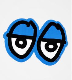 two stickers with eyes and hats on them, one is black and the other is blue