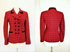 1990's Red & Black Plaid Jacket Size 8 Black Velvet Red And Black Plaid, Plaid Jacket, Black Plaid, Black Velvet, Black And Red, Plaid, Velvet, Trending Outfits, Red