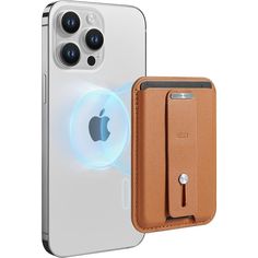 an iphone case is shown with the camera attached to it and has a card slot