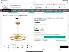 a website page with an image of a chandelier on the front and side