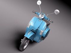 a blue scooter is shown on a gray background